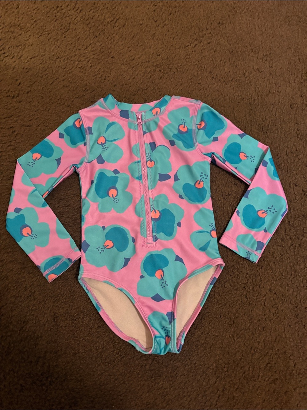 Tea Collection Pink & Turquoise Floral Long-Sleeve One-Piece Swim